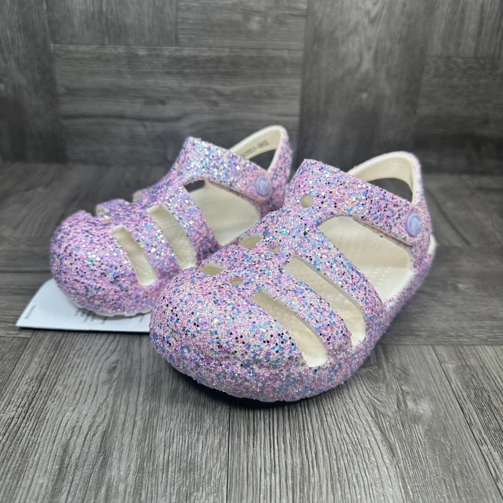 Crocs Fisherman Sandals Toddler C6 Pink Purple Multi Glitter NEW 212644-0WV